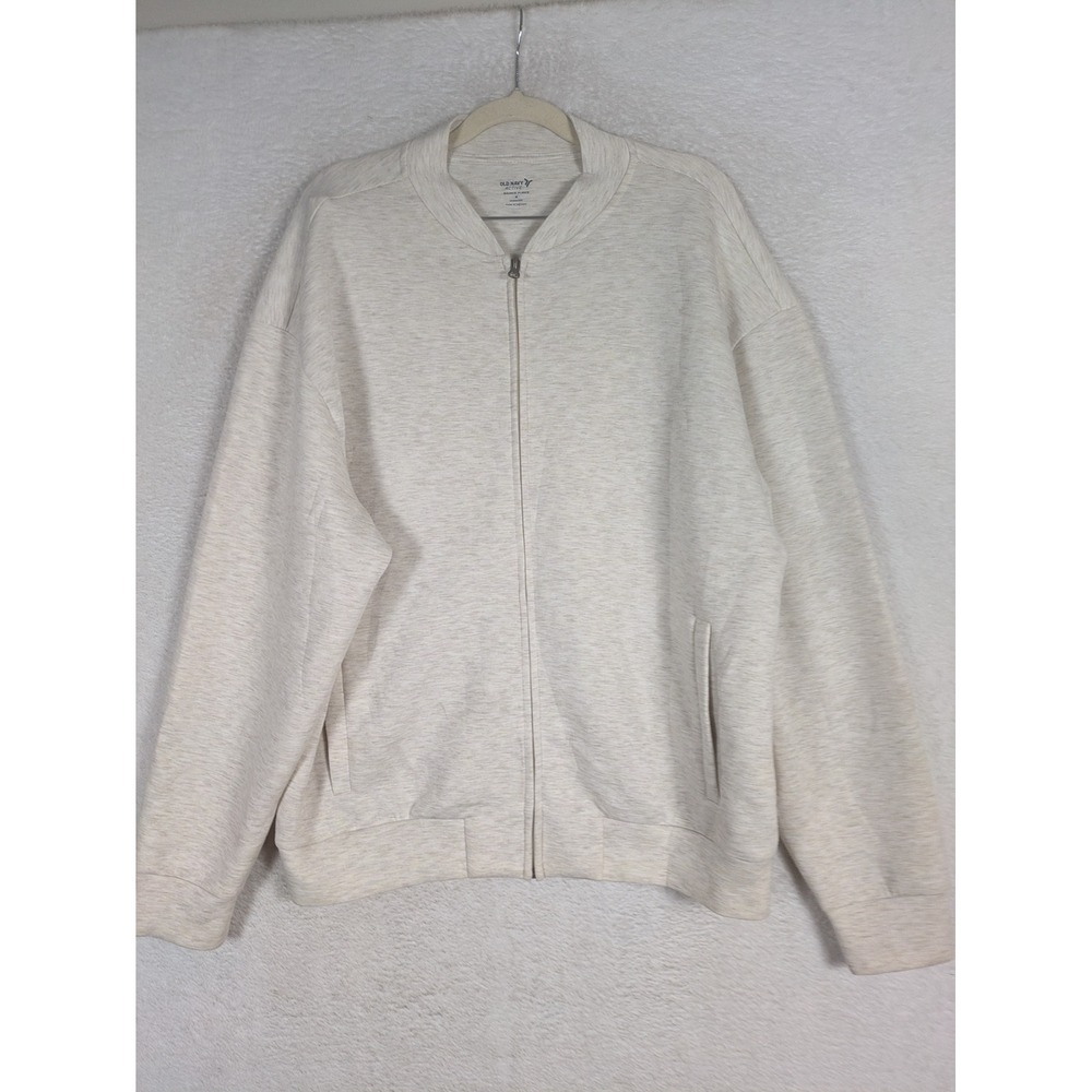 Old Navy Bounce Fleece Jacket Men's M Oatmeal Heathered Oversized Full Zip